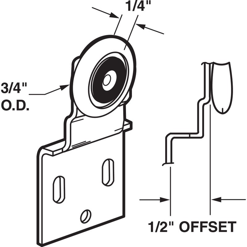 Slide-Co 16202-B Closet Door Roller Assembly, 3/4 In. Convex Edge Ball Bearing Plastic Wheel, 1/2 In. Offset (2 Pack) - Image 2